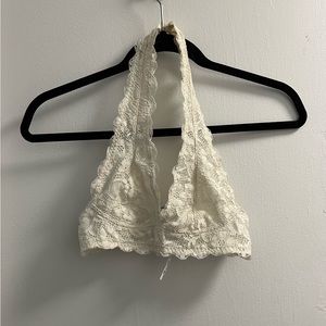 White lace bralette with floral decal